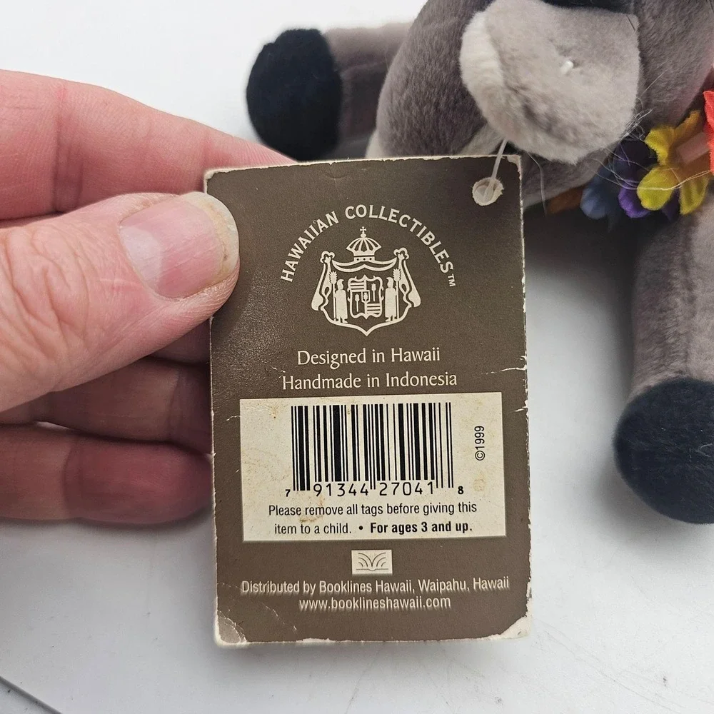 Vintage Hawaiian Collectibles Donkey Plush Stuffed Toy Small Gray Passport 1999